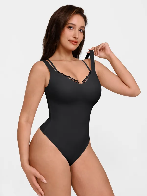 Feelingirl Lace-Trimmed Deep V Bodysuit sold by FeelinGirl