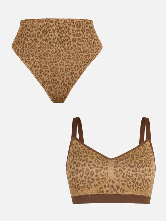 Feelingirl 1 Leopard Print Wireless Bra + 1 Mid-Waisted Leopard Panties sold by FeelinGirl