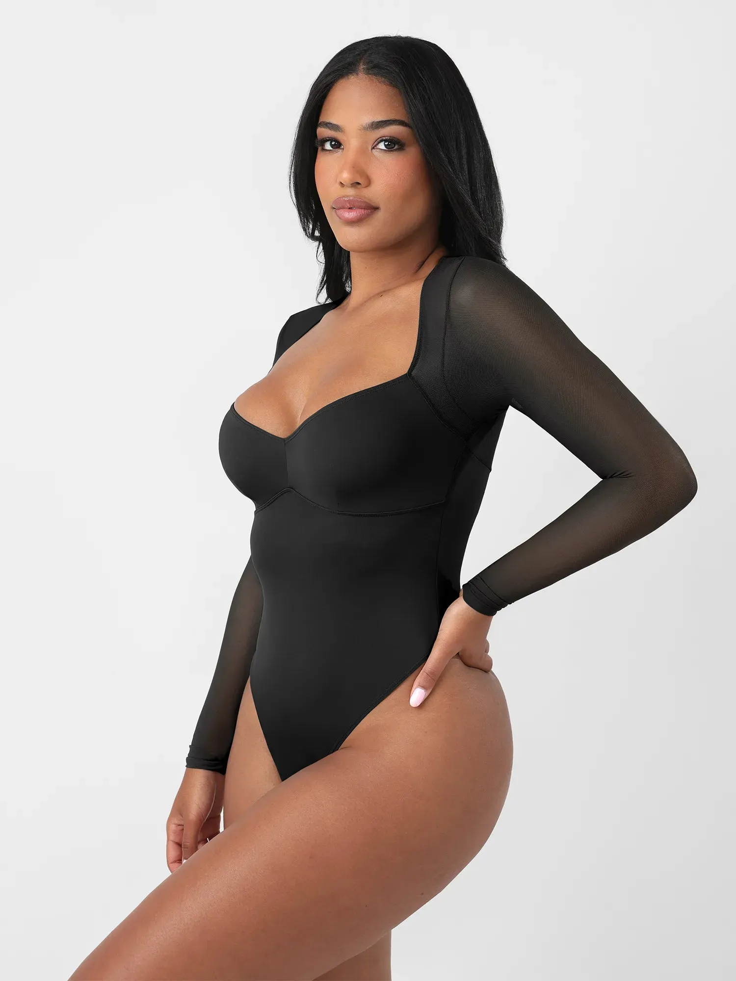 Feelingirl Mesh Panel V-Neck Thong Bodysuit sold by FeelinGirl product image thumbnail 2