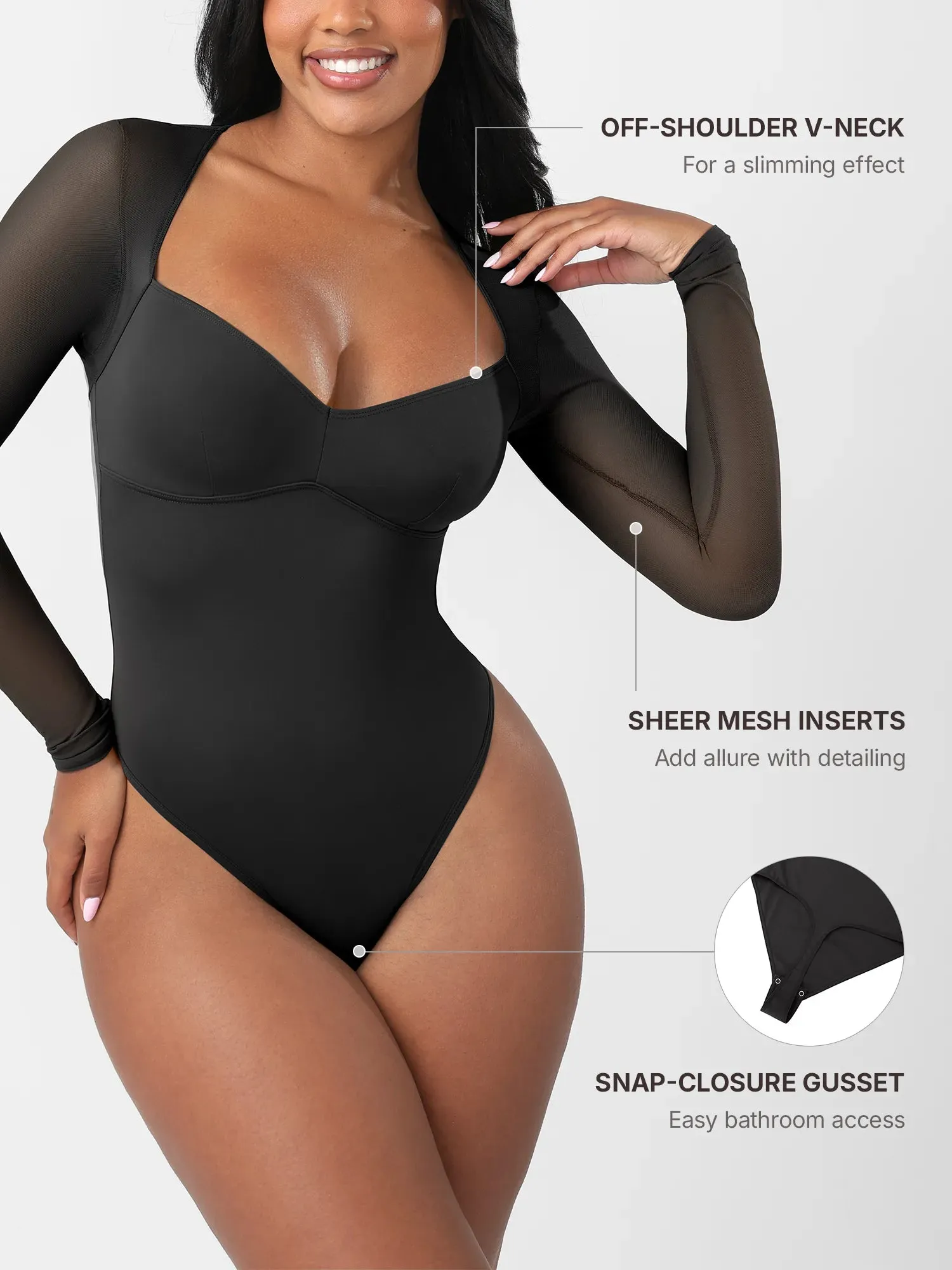 Feelingirl Mesh Panel V-Neck Thong Bodysuit sold by FeelinGirl product image thumbnail 3