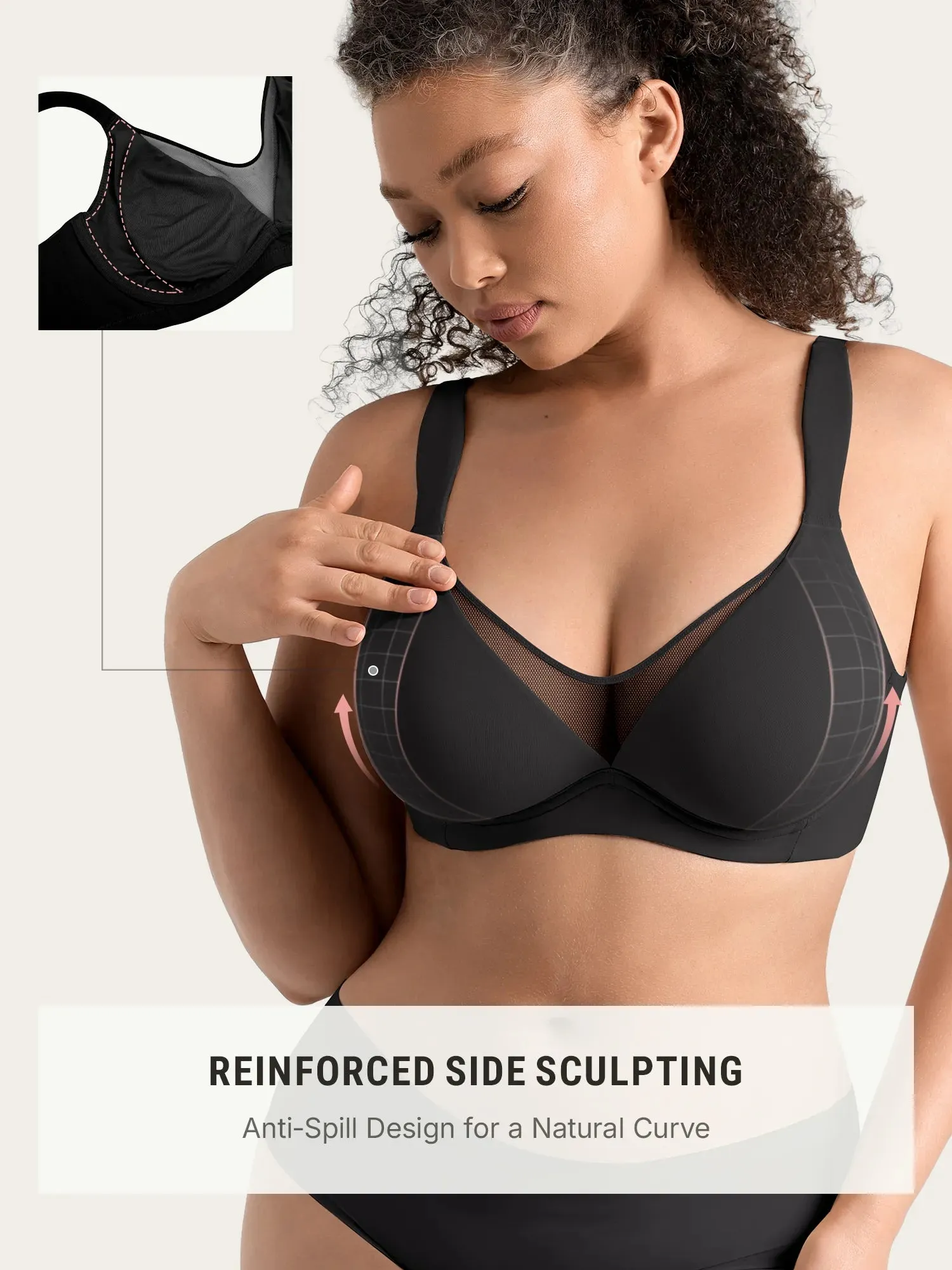 Feelingirl Unlined Minimizer Bra with Sheer V-Neck sold by FeelinGirl product image thumbnail 4