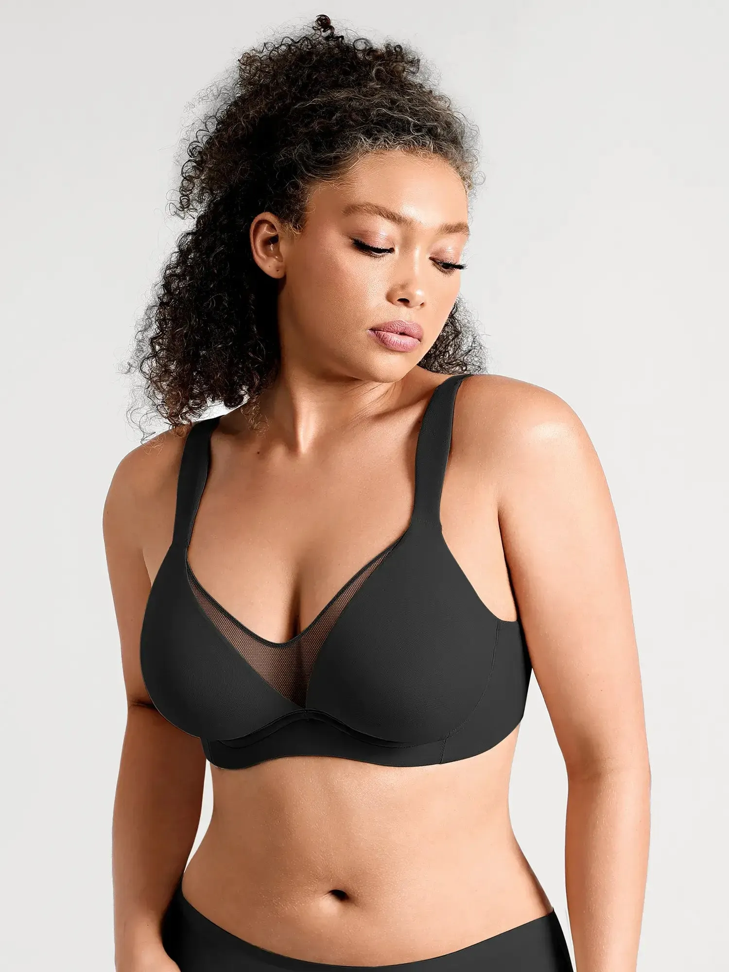 Feelingirl Unlined Minimizer Bra with Sheer V-Neck sold by FeelinGirl
