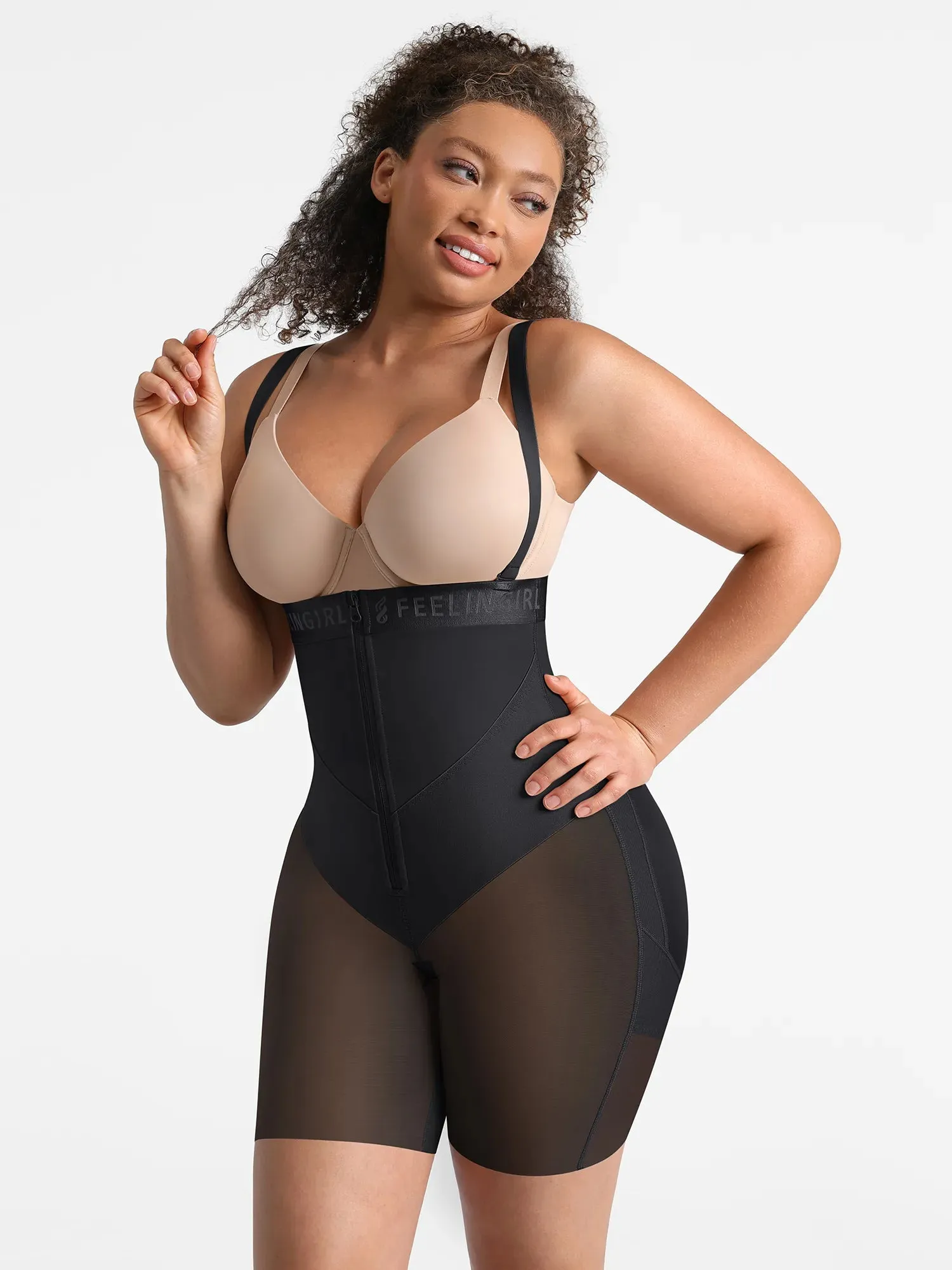 Feelgirl Wide V-neck Belt High-Waist Shaping Shorts sold by FeelinGirl product image thumbnail 2