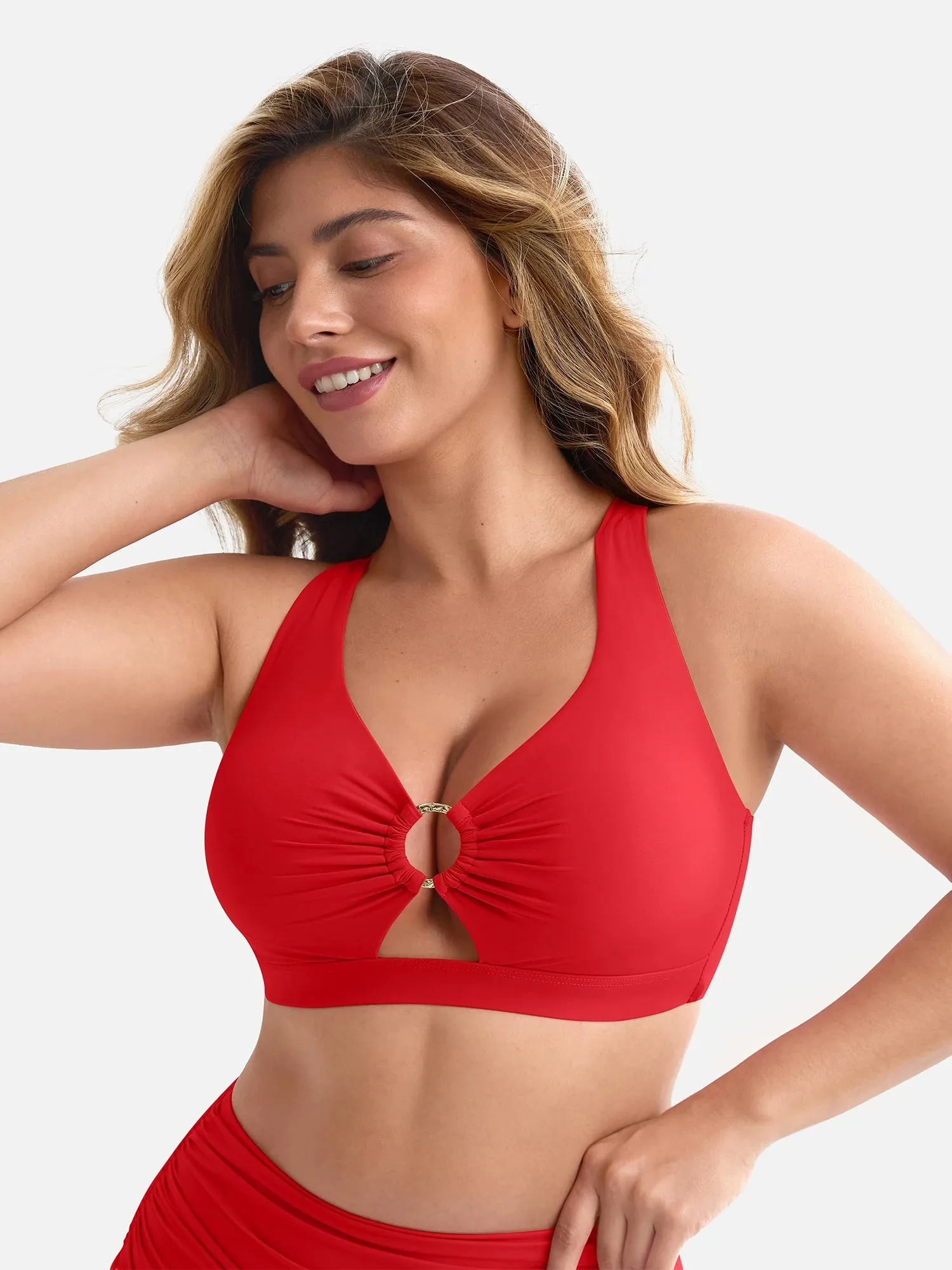 Feelingirl Deep V Metal Ring Drawstring Removable Pads Swimsuit sold by FeelinGirl product image thumbnail 4