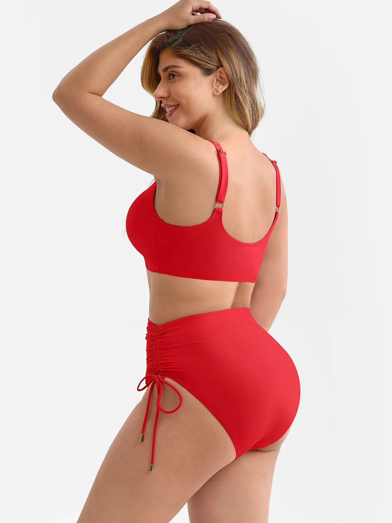 Feelingirl Deep V Metal Ring Drawstring Removable Pads Swimsuit sold by FeelinGirl product image thumbnail 5
