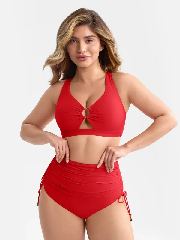 Feelingirl Deep V Metal Ring Drawstring Removable Pads Swimsuit made by FeelinGirl