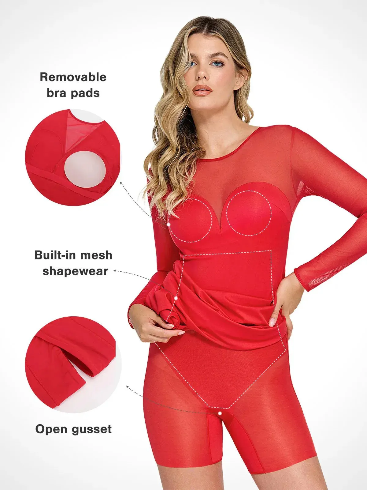 Popilush Shapewear Mesh Long Sleeve V-Back Slimming Maxi Dress sold by FeelinGirl product image thumbnail 2