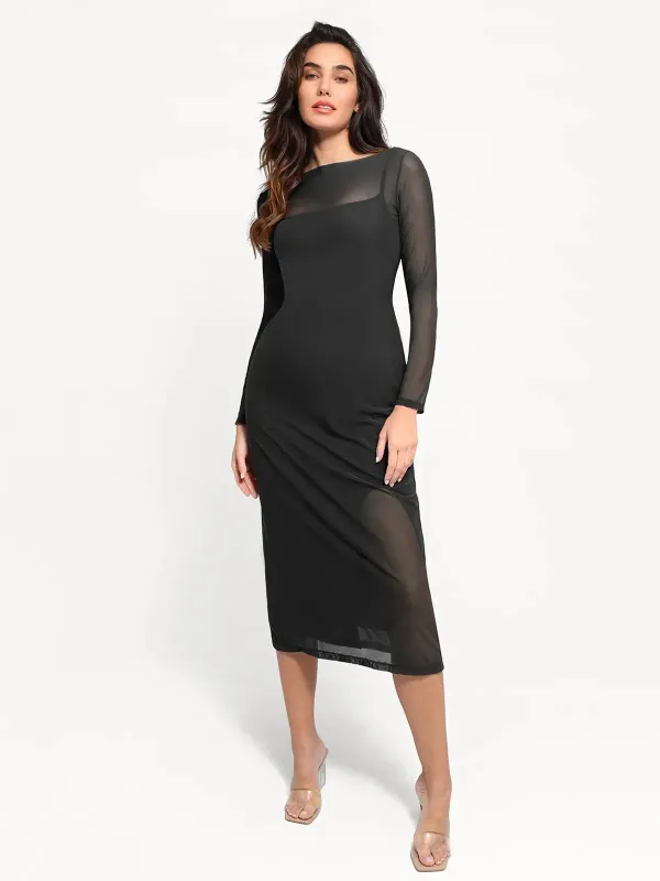 Popilush Shapewear Slimming Midi Dress and Sheer Mesh Overlay Set made by FeelinGirl