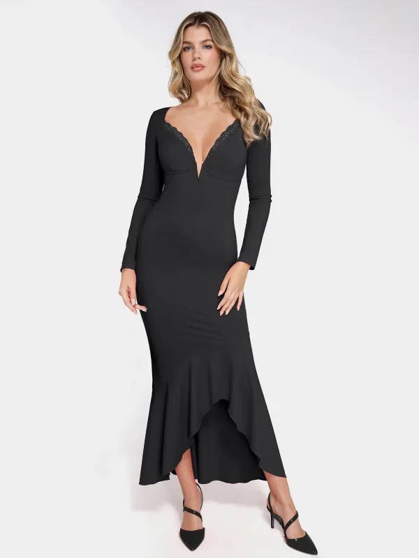 Popilush Shapewear Long Sleeve Lace Trim Sculpting Mermaid Maxi Dress made by FeelinGirl