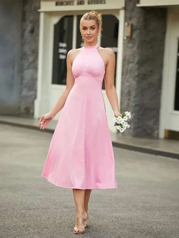 Popilush Shapewear Sculpting Backless Halter A-Line Midi Dress sold by FeelinGirl