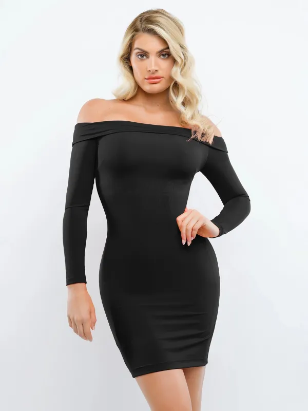 Popilush Shapewear Long Sleeve Off-the-Shoulder Bodycon Mini Dress made by FeelinGirl