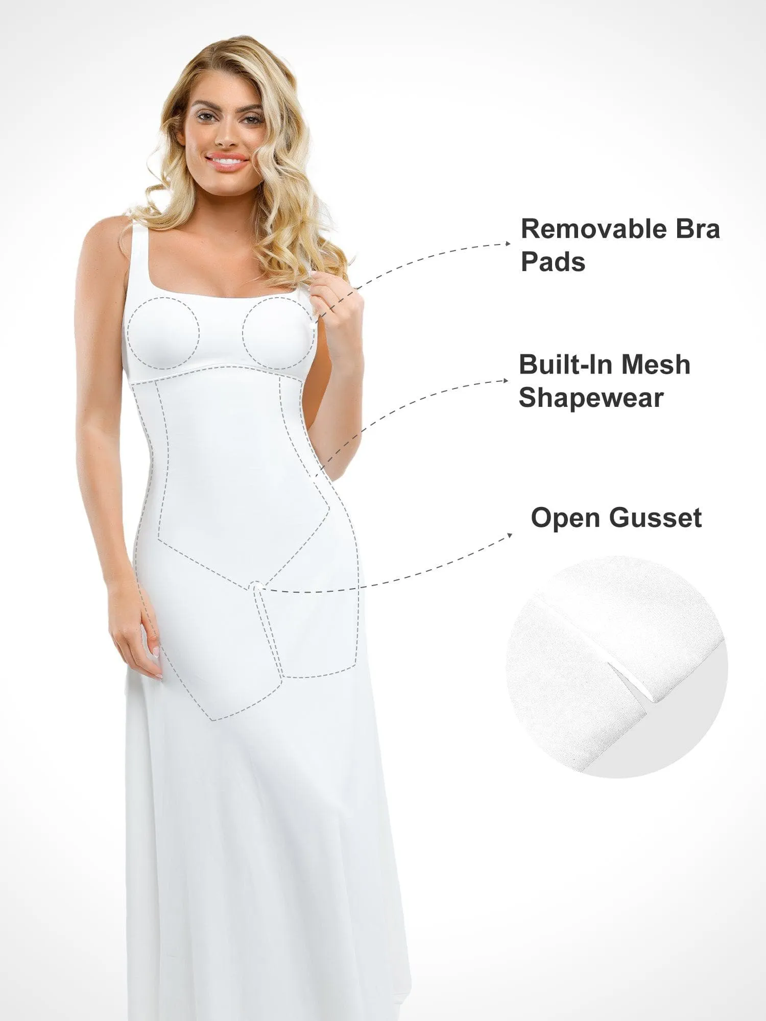 Popilush Shapewear Sleeveless Square Neck Houglass A-Line Maxi Dress sold by FeelinGirl product image thumbnail 2