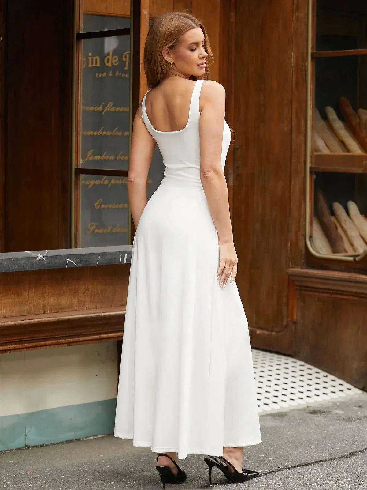 Popilush Shapewear Sleeveless Square Neck Houglass A-Line Maxi Dress sold by FeelinGirl product image thumbnail 3