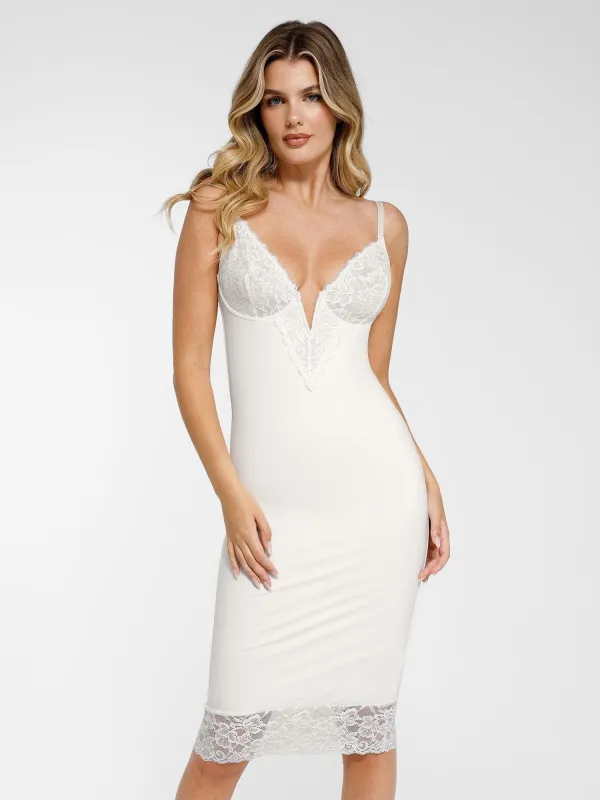 Popilush Shapewear Built-In Sculpting Lace Trim Midi Slip Dress made by FeelinGirl