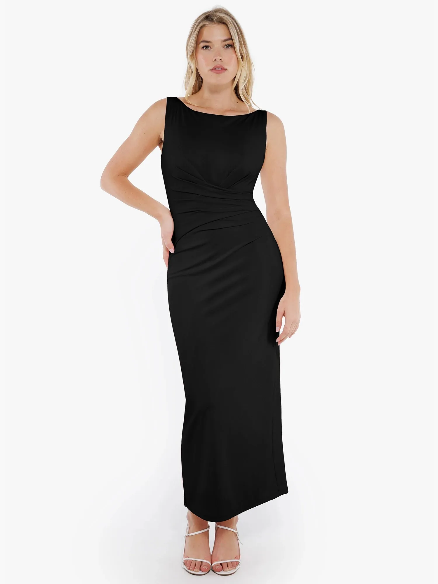 Shapewear Boatneck Draped Sculpting Maxi Dress sold by FeelinGirl
