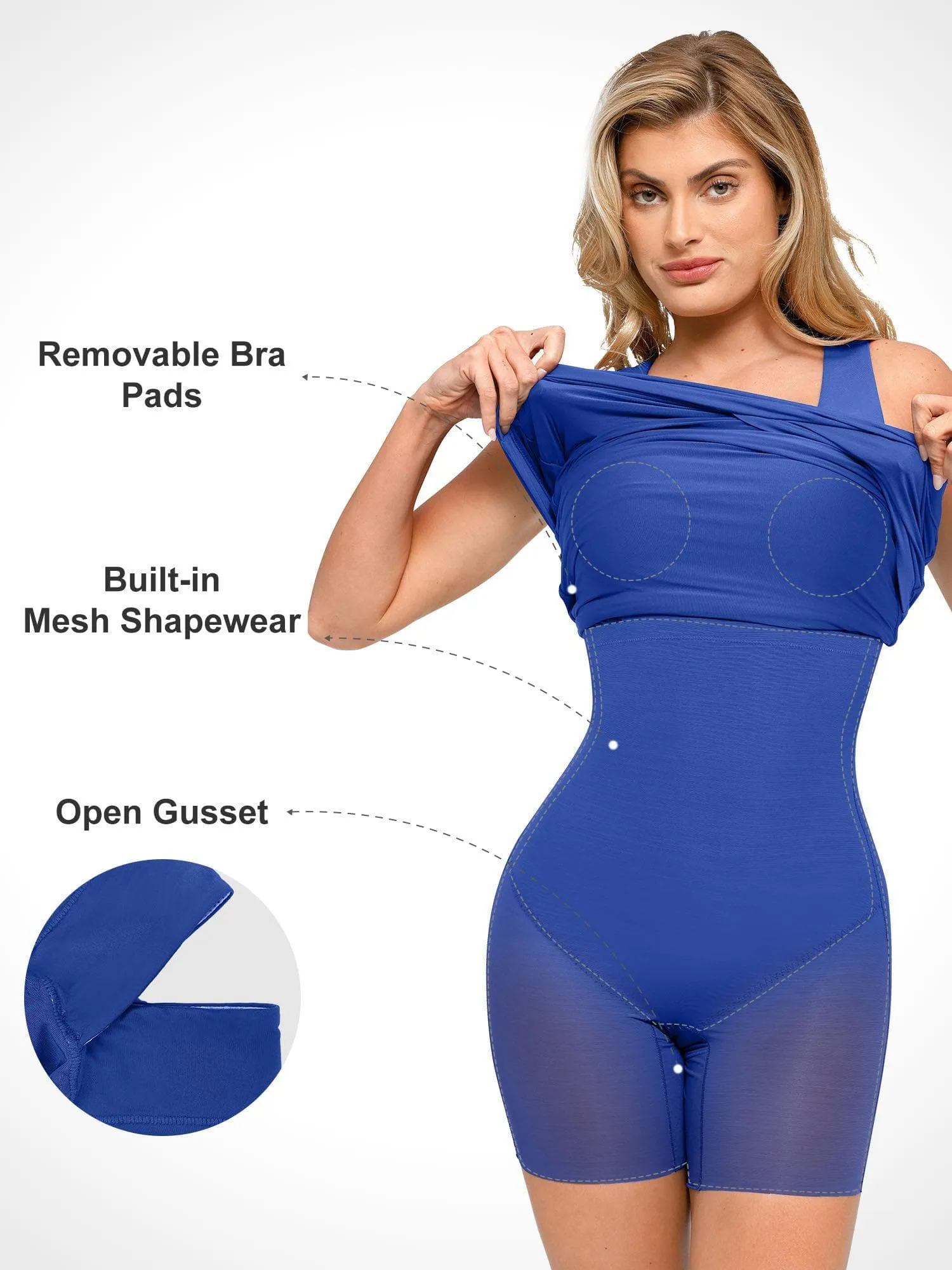 Popilush Shapewear Square Neck Sleeveless Ruched Bodycon Mini Dress sold by FeelinGirl product image thumbnail 2