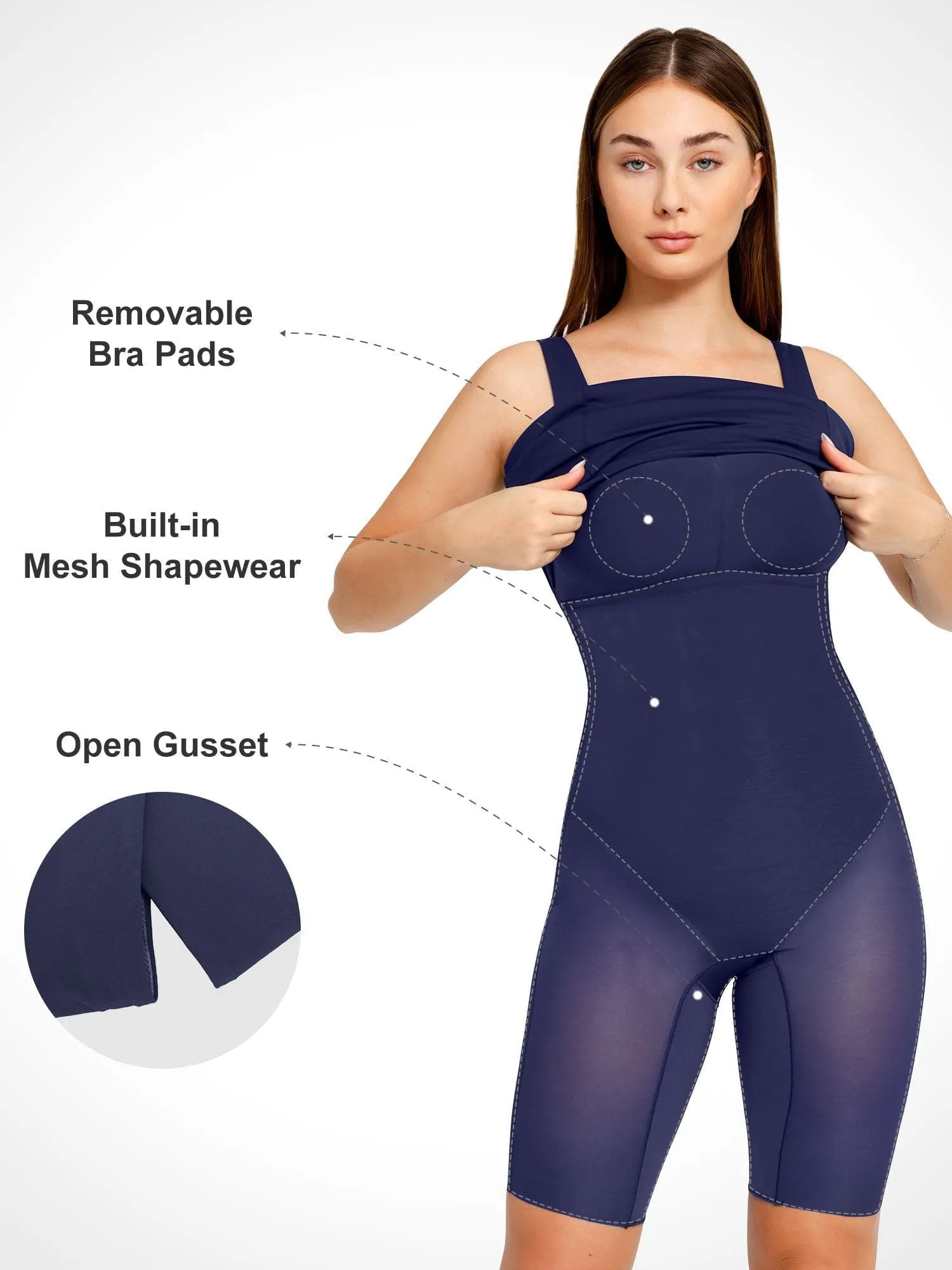 Popilush Shapewear Sleeveless Square Neck Sculpting Midi Work Dress sold by FeelinGirl product image thumbnail 2