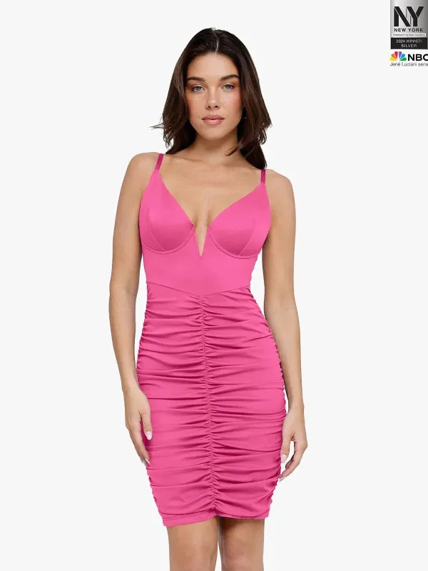 Popilush Bluetag Shapewear Plunging V Ruched Bodycon Mini Dress made by FeelinGirl