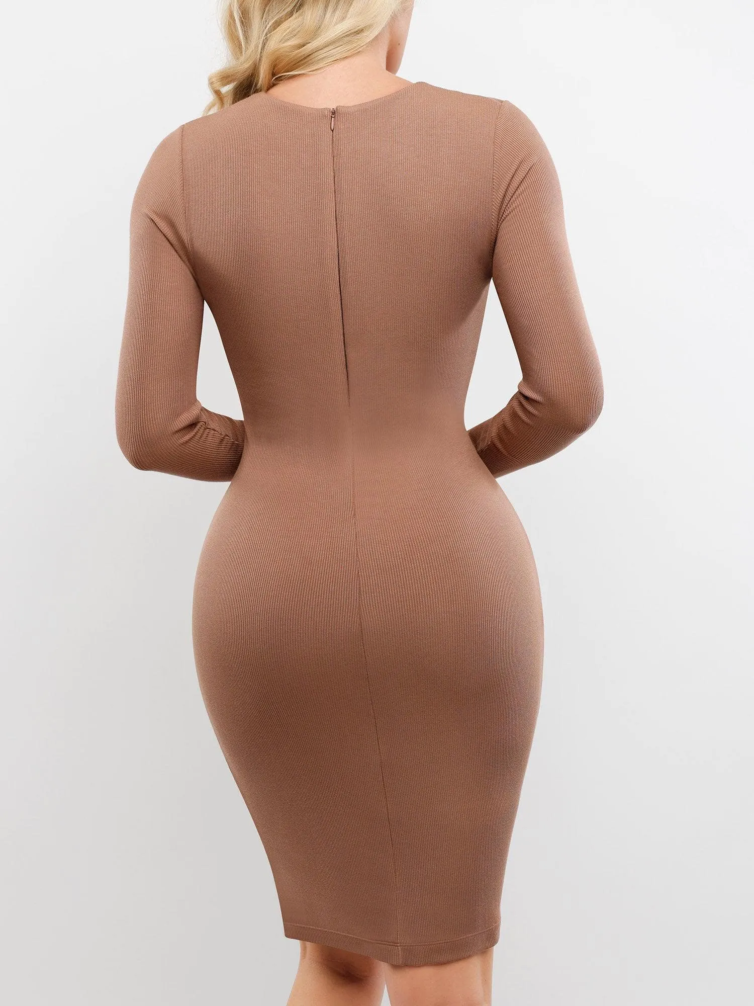 Popilush Shapewear Modal Long Sleeve Crew Neck Slimming Midi Dress sold by FeelinGirl product image thumbnail 4