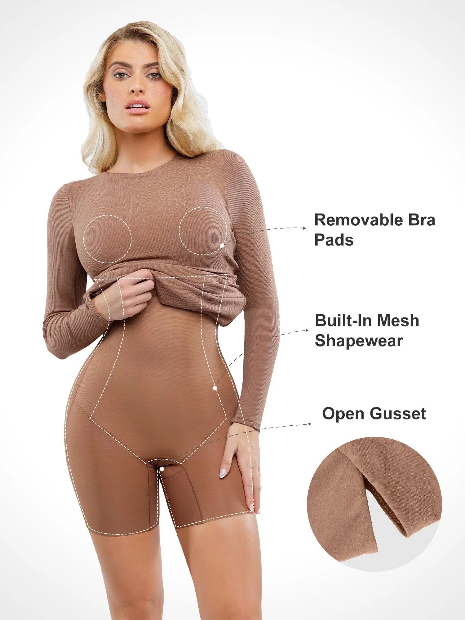 Popilush Shapewear Modal Long Sleeve Crew Neck Slimming Midi Dress sold by FeelinGirl product image thumbnail 2
