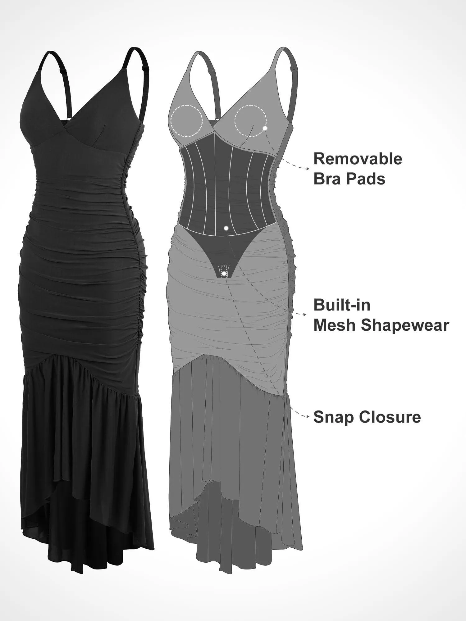 Popilush Shapewear Bluetag Cooling Ruched Mesh Bodycon Maxi Dress sold by FeelinGirl product image thumbnail 3