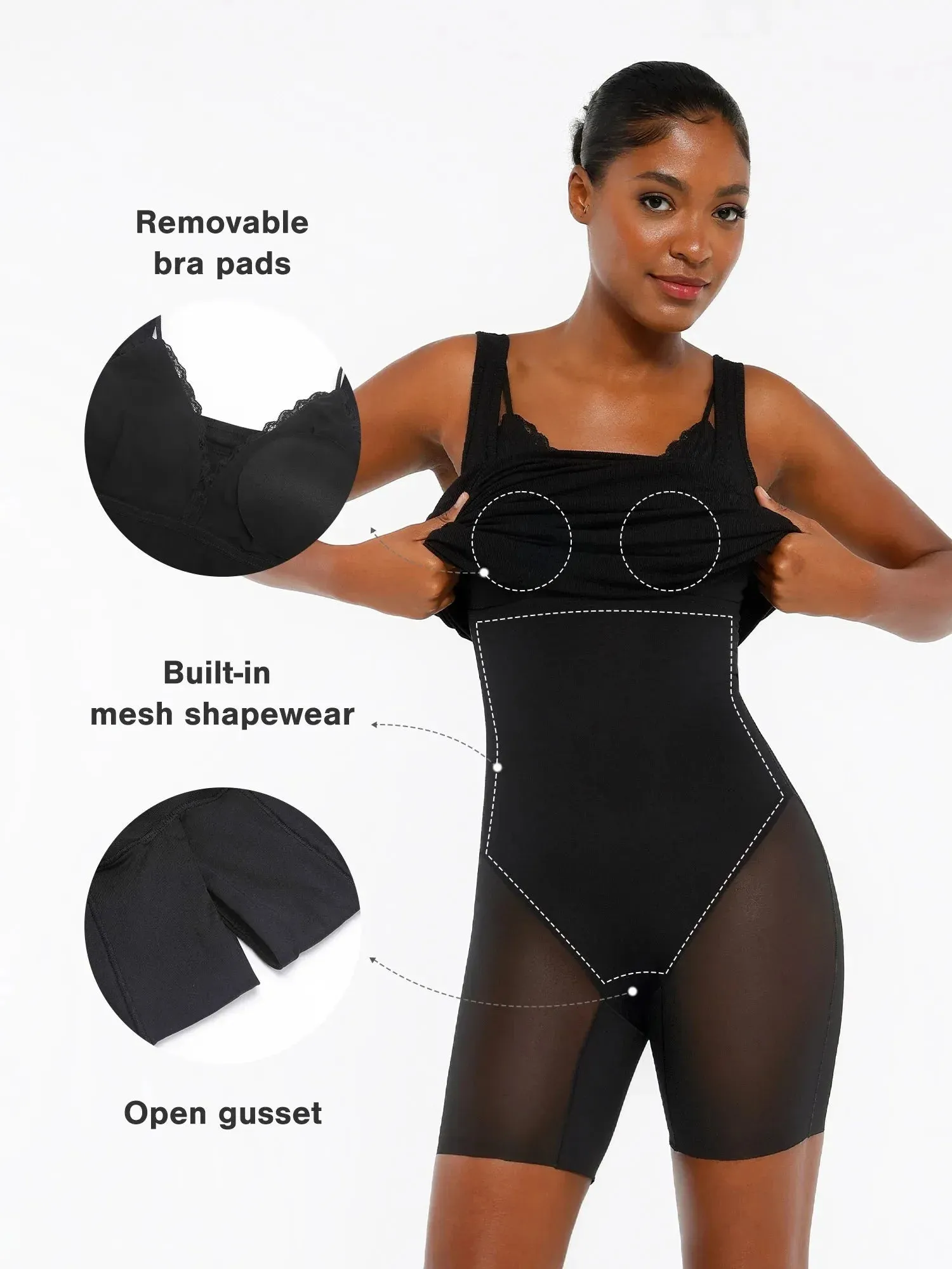 Popilush Shapewear Modal Sculpting Inner Lace Cami Mini Dress sold by FeelinGirl product image thumbnail 2