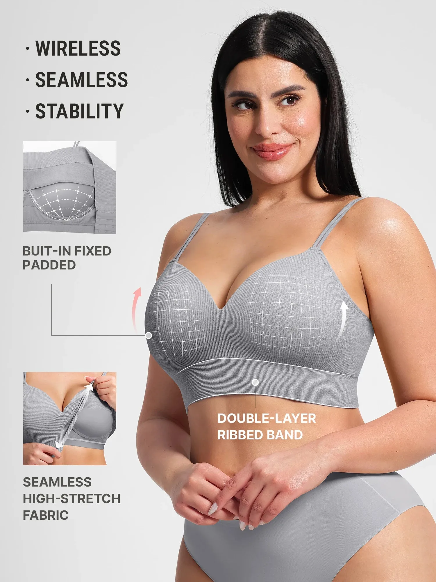 Feelingirl Seamless Ribbed Wireless T-Shirt Bra sold by FeelinGirl product image thumbnail 3