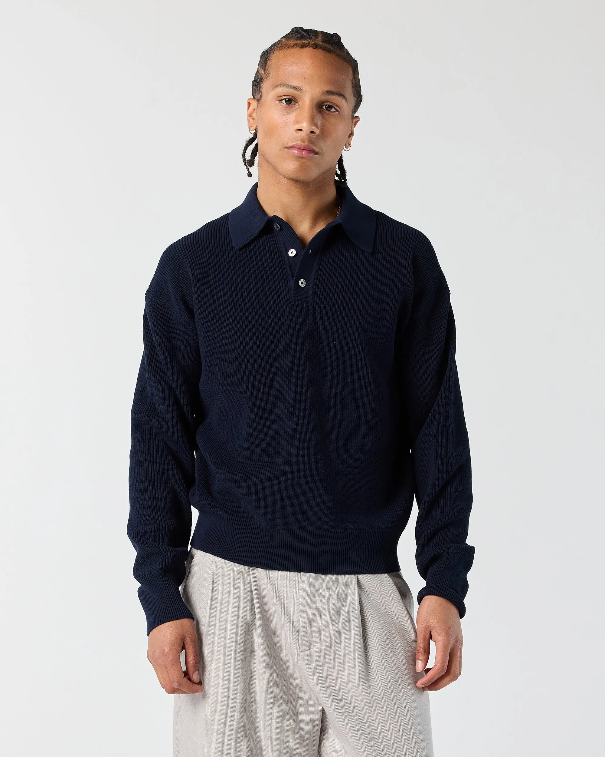Knit Polo Sweater - Navy sold by Ronning