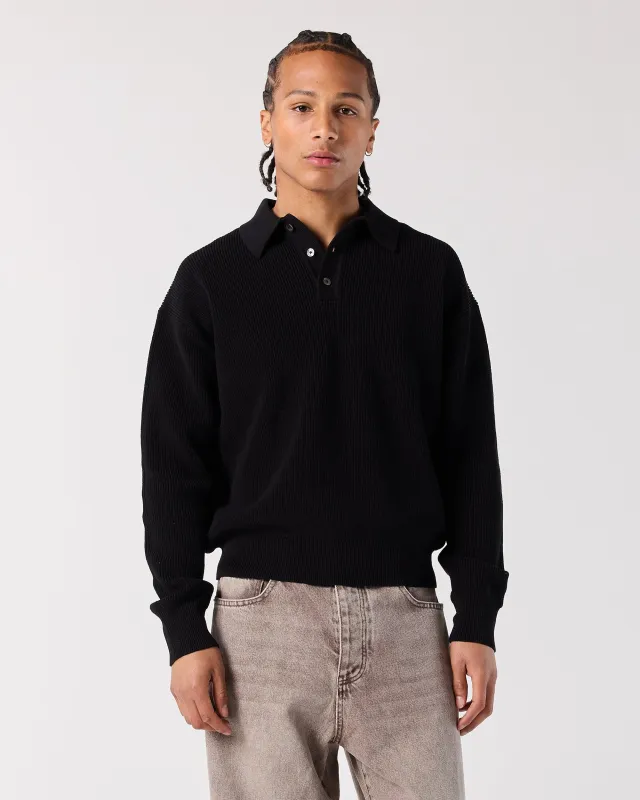 Knit Polo Sweater - Black made by Ronning
