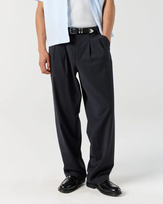 Pleated Pant - Navy Pinstripe sold by Ronning