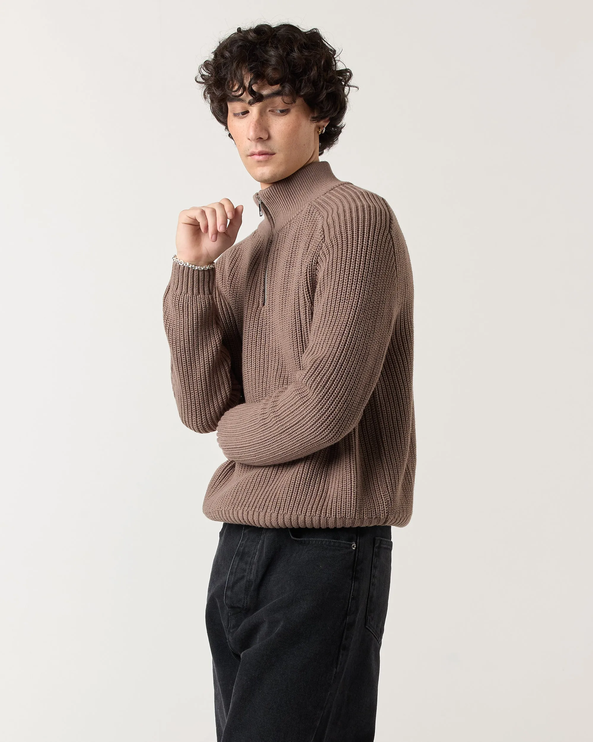 1/4 Zip Fisherman Sweater - Walnut sold by Ronning product image thumbnail 4