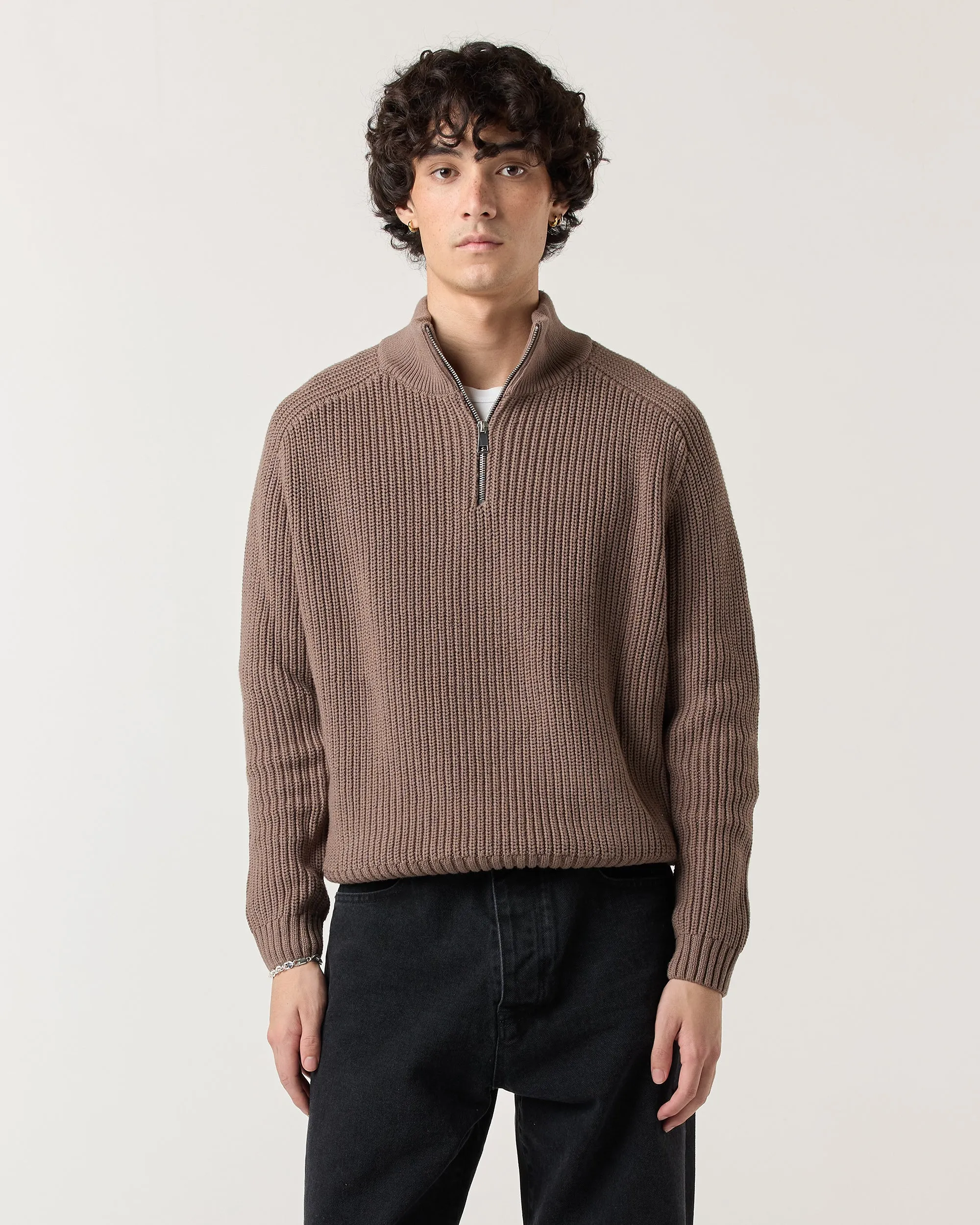 1/4 Zip Fisherman Sweater - Walnut sold by Ronning