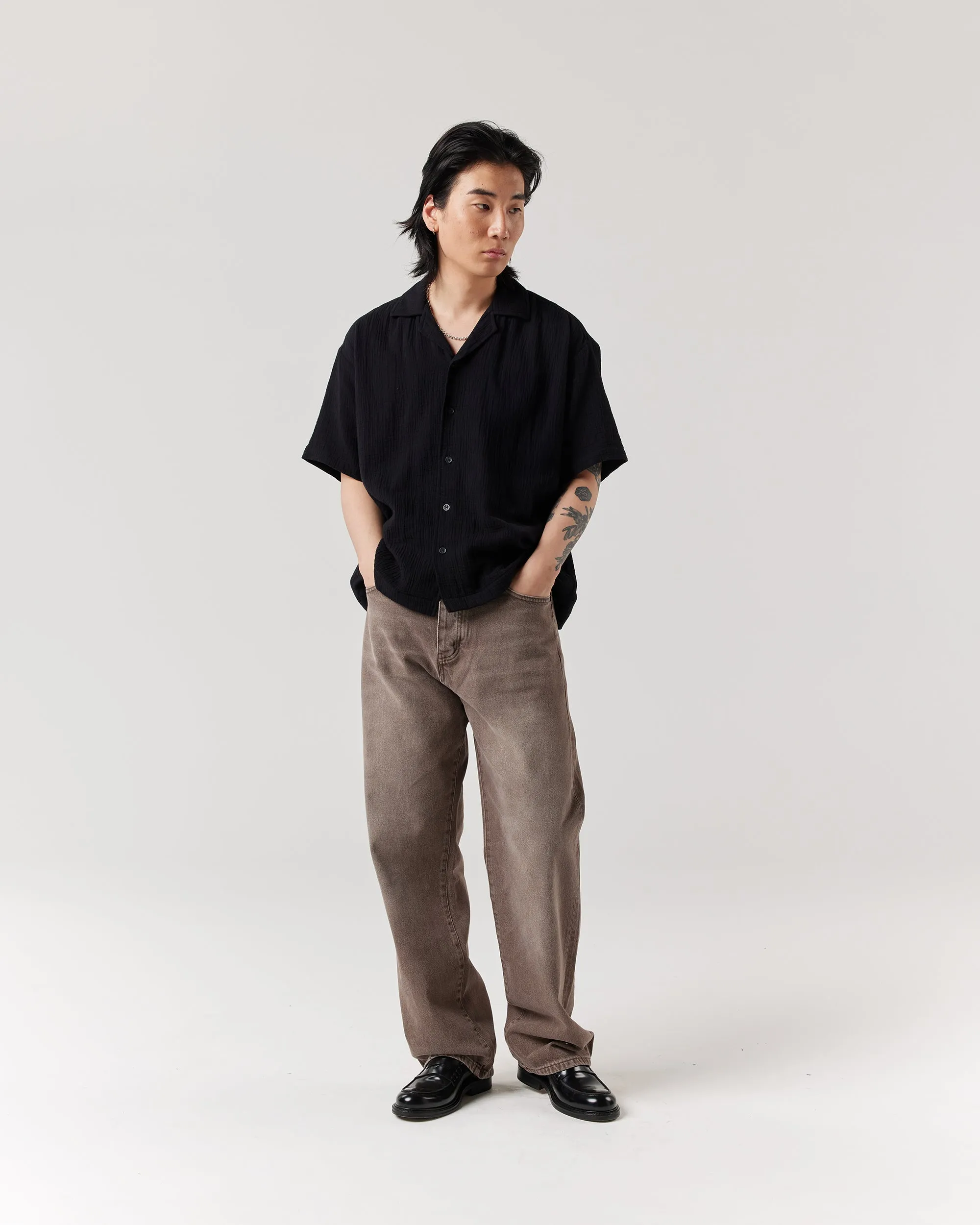 Short Sleeve Crinkle Shirt - Black sold by Ronning