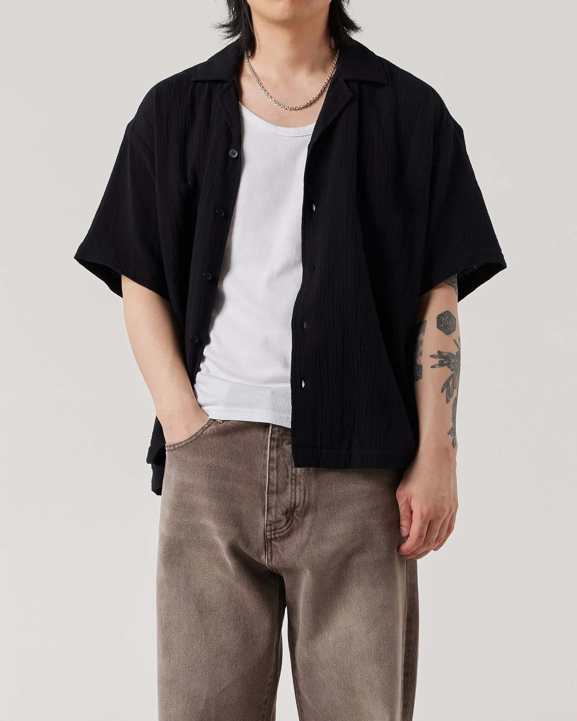 Short Sleeve Crinkle Shirt - Black sold by Ronning product image thumbnail 3