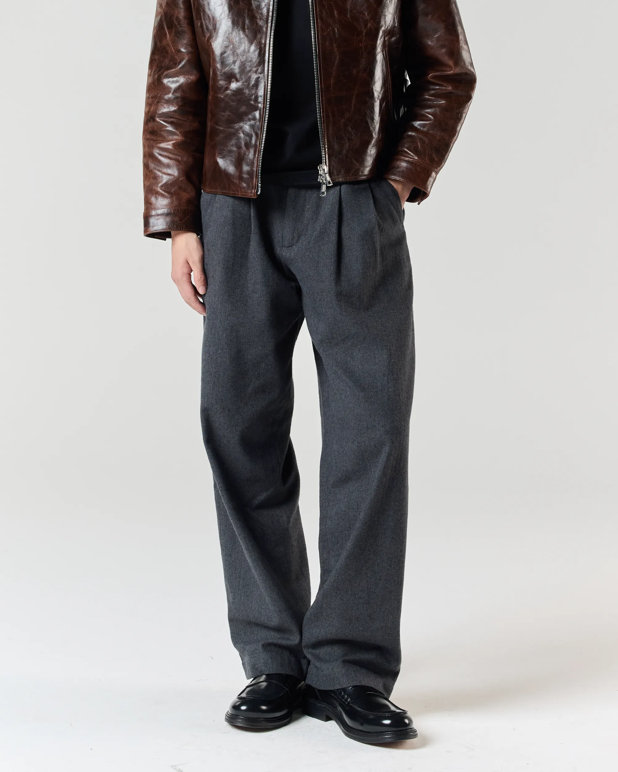 Buckle Pant - Charcoal Herringbone sold by Ronning