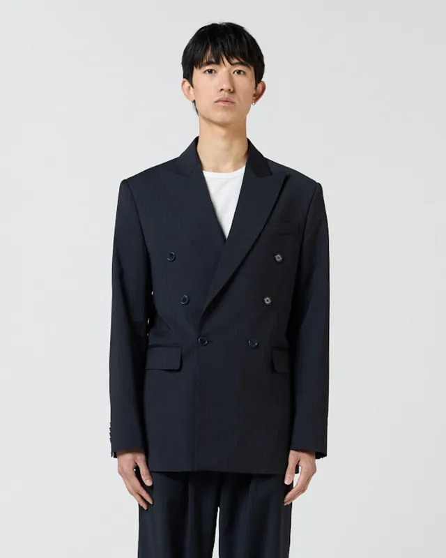 Double Breasted Suit Jacket - Navy Pinstripe made by Ronning