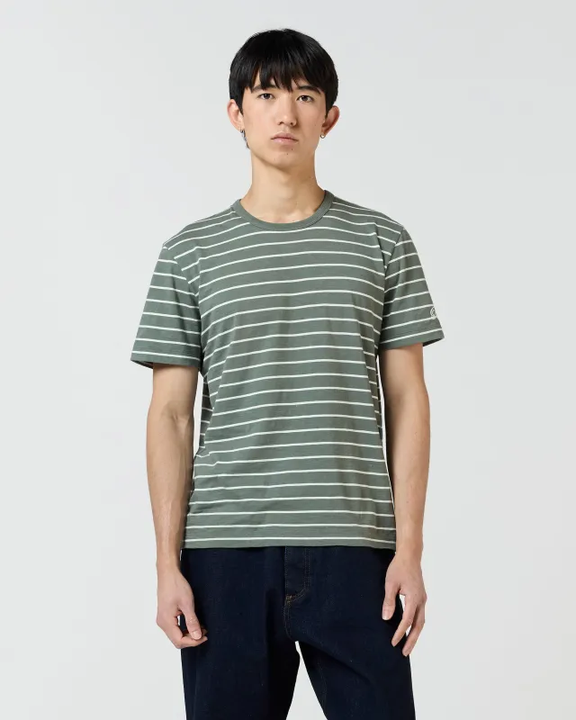 Slub Tee - Sage Green Stripe made by Ronning