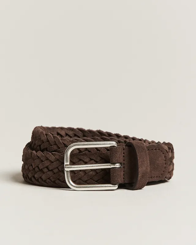 Anderson's Woven Suede Belt 3 cm Dark Brown sold by Care of Carl
