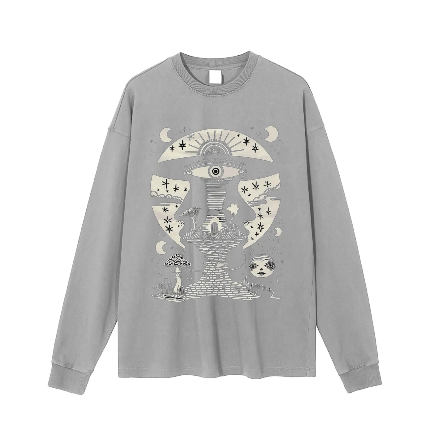 Lunar Enigma - Vintage Washed Long Sleeve T-Shirt sold by Phantasmagorical product image thumbnail 3