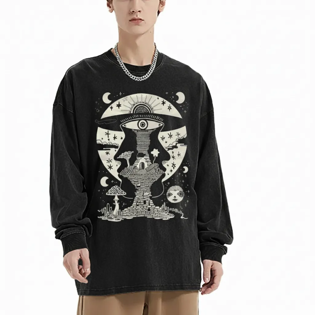 Lunar Enigma - Vintage Washed Long Sleeve T-Shirt sold by Phantasmagorical product image thumbnail 2