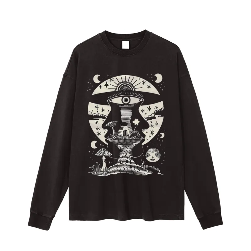 Lunar Enigma - Vintage Washed Long Sleeve T-Shirt sold by Phantasmagorical