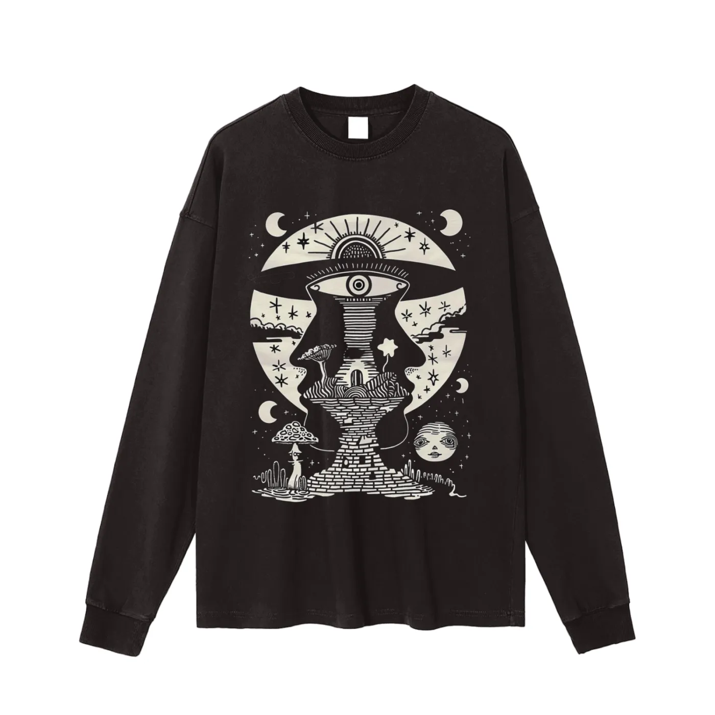 Lunar Enigma - Vintage Washed Long Sleeve T-Shirt sold by Phantasmagorical