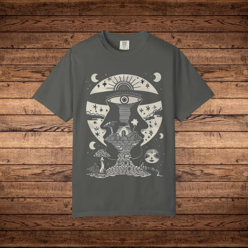 Lunar Enigma - Unisex Garment-Dyed T-shirt sold by Phantasmagorical