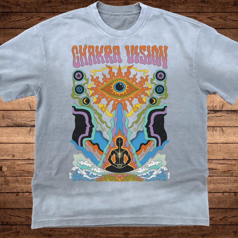 Chakra Vision - Ultra-Heavyweight Vintage Washed Oversized T-Shirt - 300 GSM (Front design) sold by Phantasmagorical