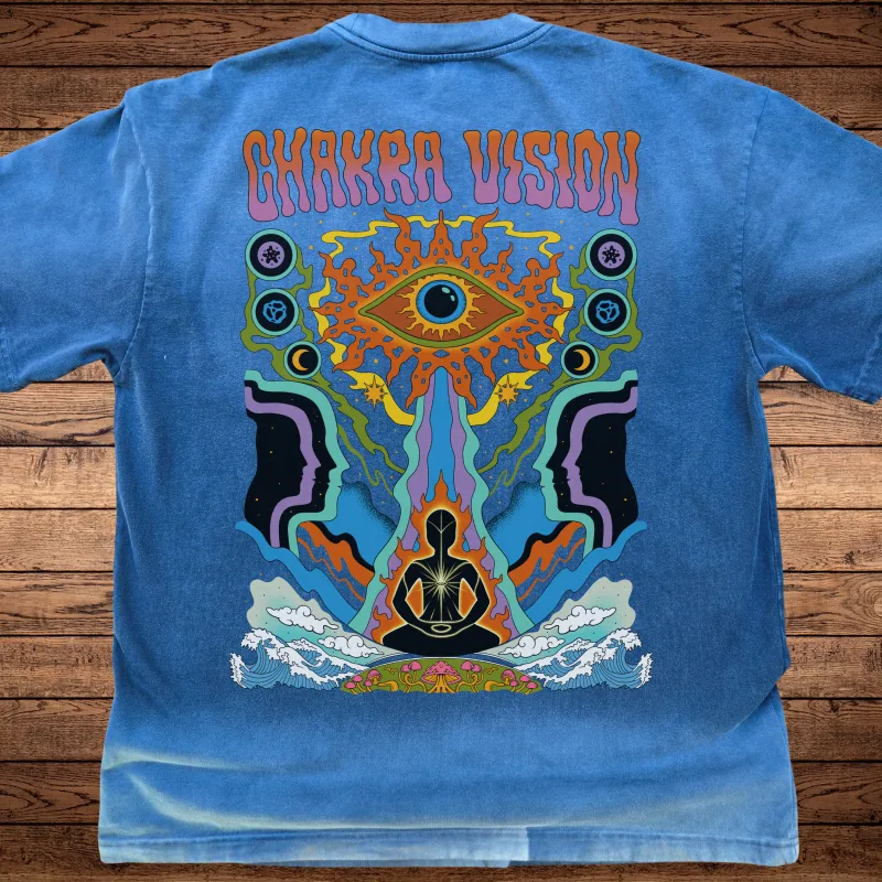 Chakra Vision - Ultra-Heavyweight Vintage Washed Oversized T-Shirt - 300 GSM (Back design) sold by Phantasmagorical
