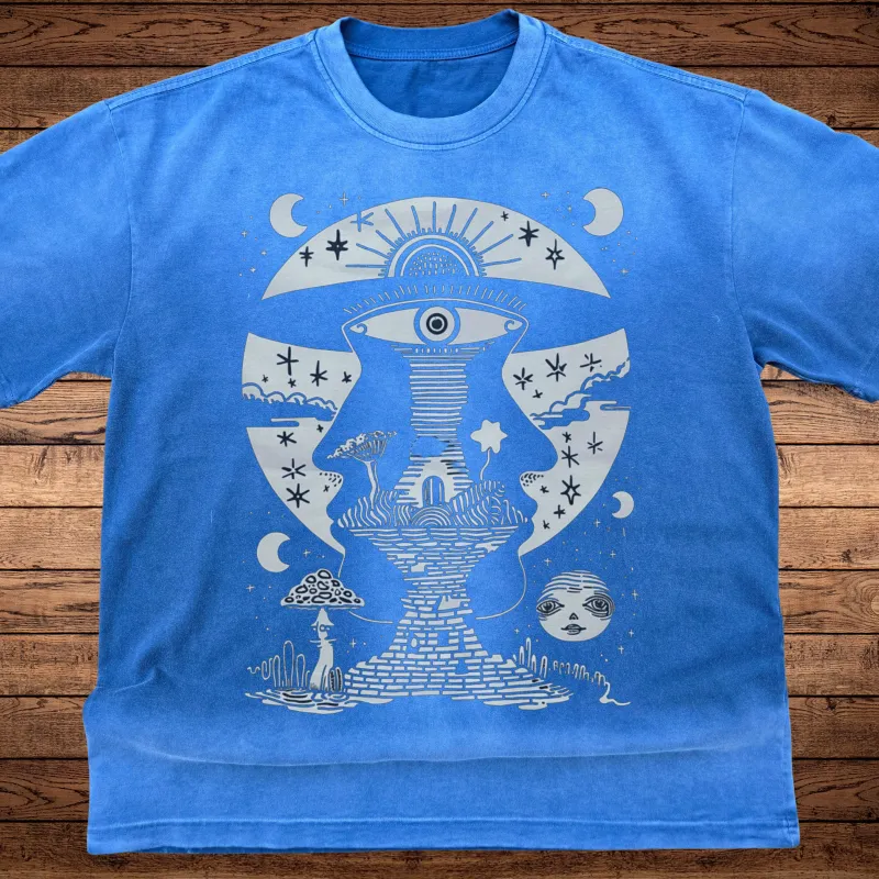 Lunar Enigma - Ultra-Heavyweight Vintage Washed Oversized T-Shirt - 300 GSM sold by Phantasmagorical
