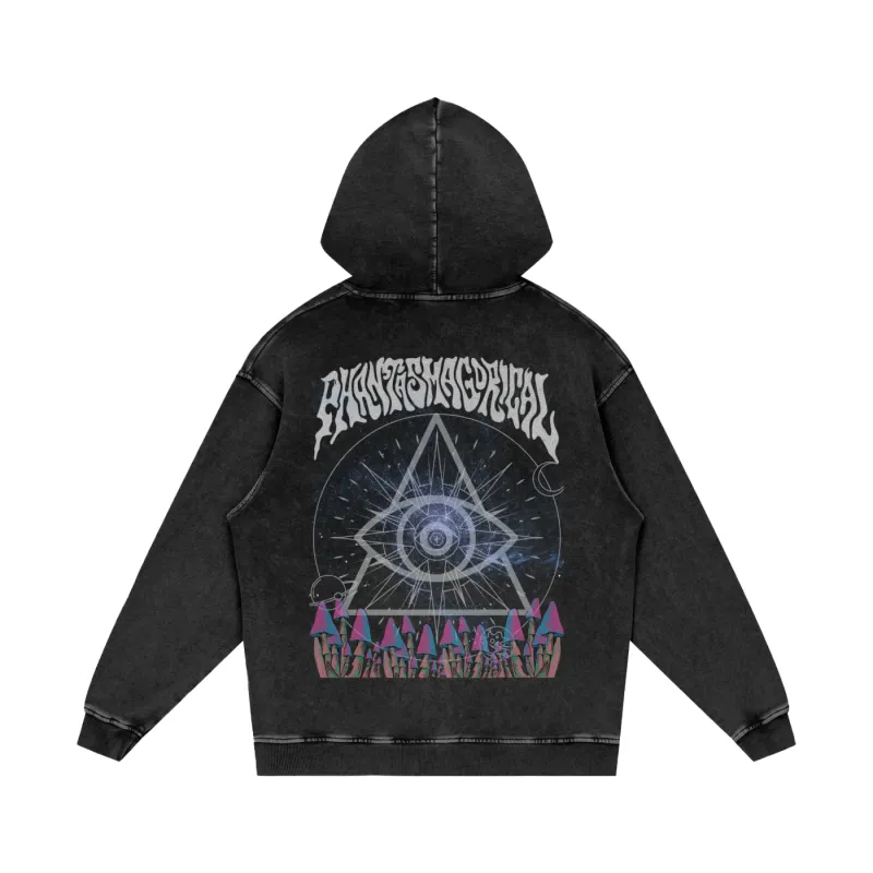 Cosmic Geometry - Snow Washed Heavyweight Cotton Hoodie made by Phantasmagorical