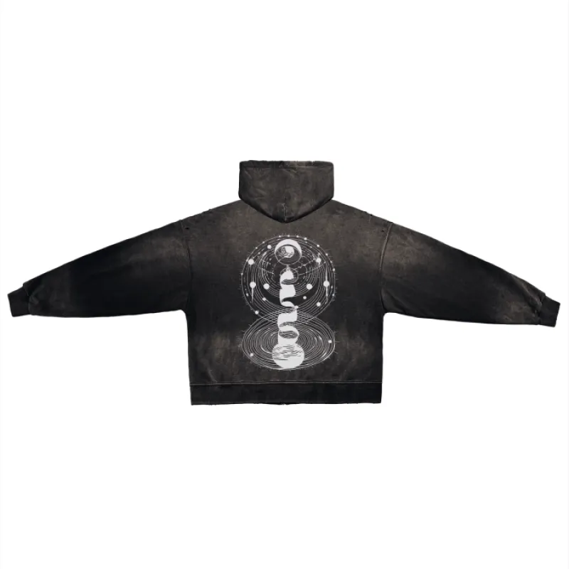 Cosmic Connection - Ultra Heavyweight Post-Apocalyptic Aesthetic Hand-Frayed Monkey Washed Zip Hoodie sold by Phantasmagorical