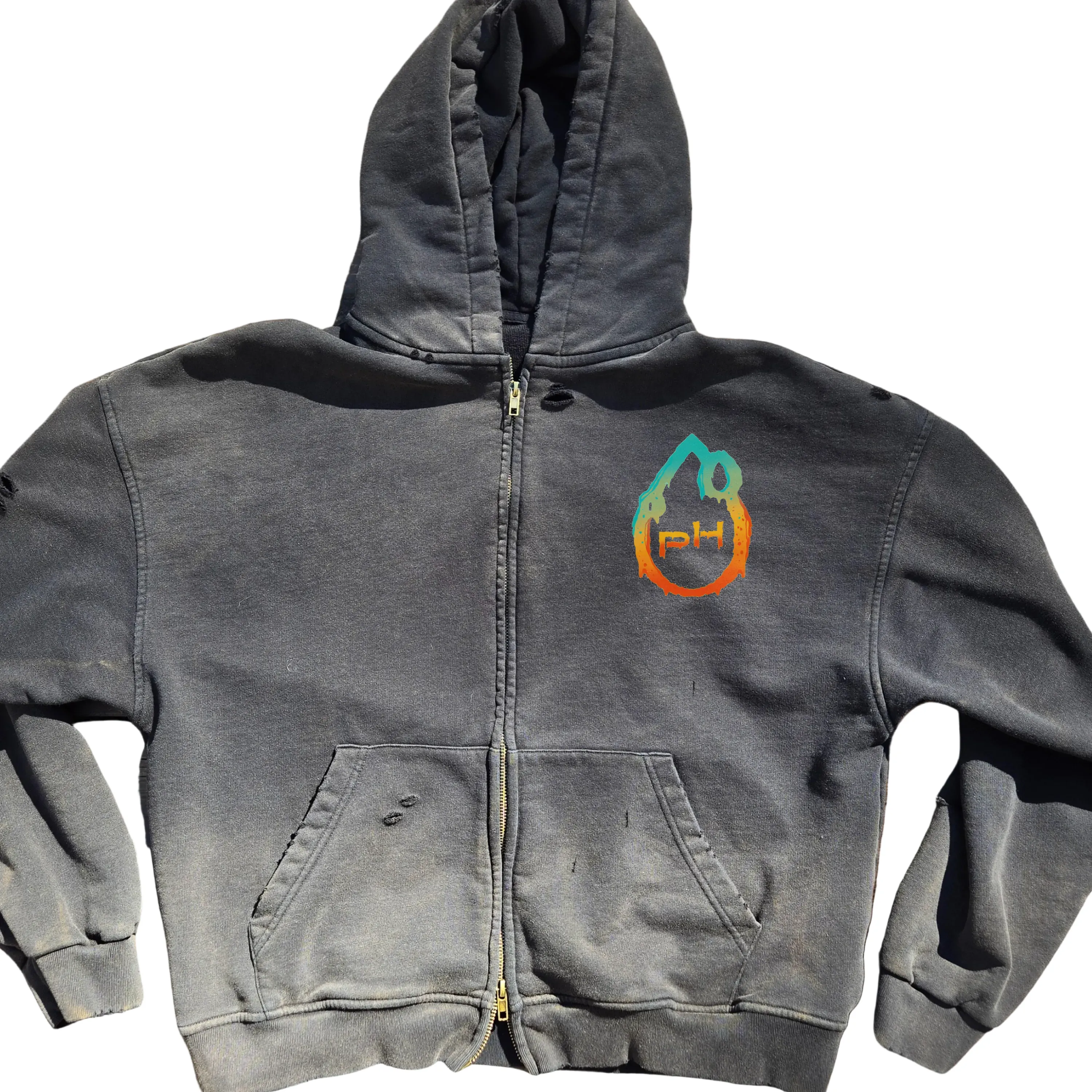Cosmic Connection - Ultra Heavyweight Post-Apocalyptic Aesthetic Hand-Frayed Monkey Washed Zip Hoodie sold by Phantasmagorical product image thumbnail 4