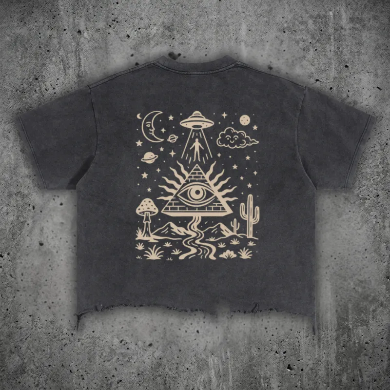 Mystic Signal - Vintage Wash Boxy Distressed Hem T-Shirt (NEW) made by Phantasmagorical